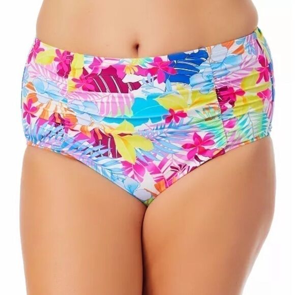 CALIFORNIA WAVES PLUS Trendy Plus Tropical Print High-Waist Bikini Bottoms 22/24 - Picture 1 of 10